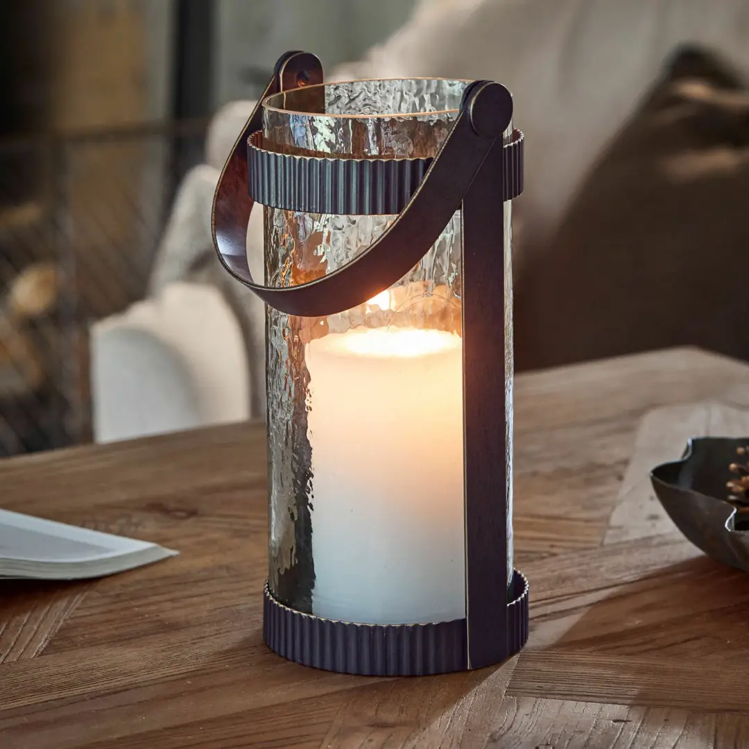 Loberon Uvelie Lantaarn - 14cm - Antiekbruin/Heldere glas - afbeelding 3 van 4