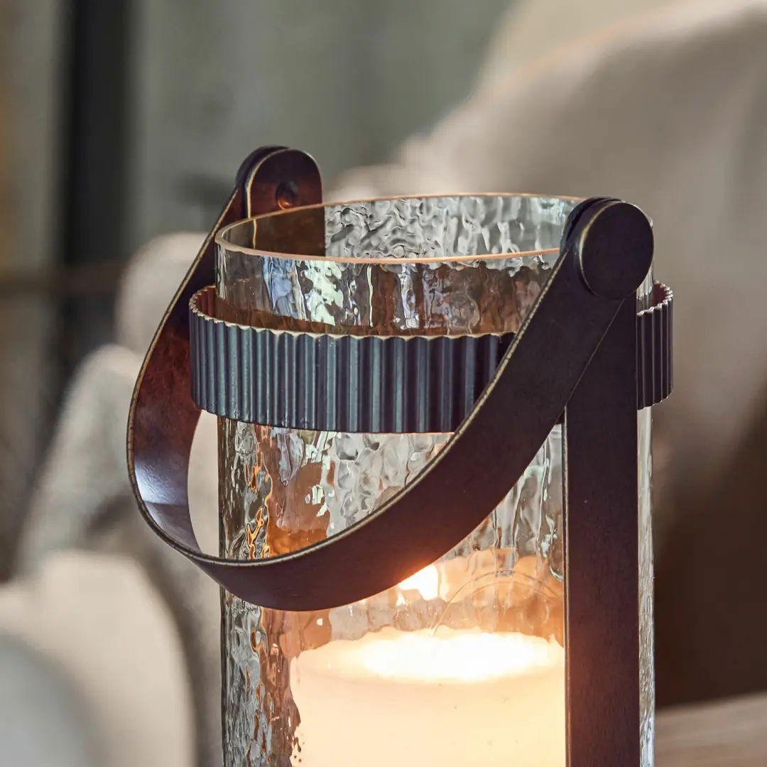 Loberon Uvelie Lantaarn - 14cm - Antiekbruin/Heldere glas - afbeelding 2 van 4