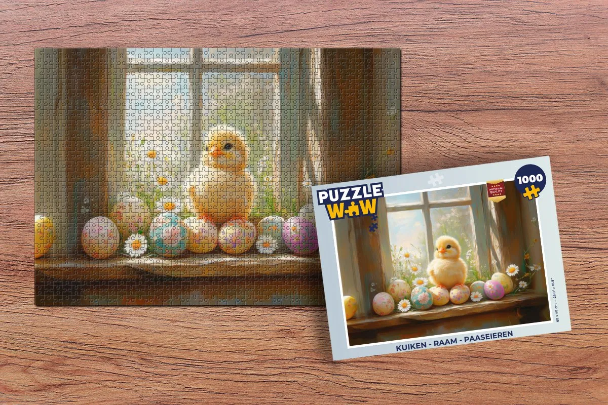 PuzzleWow Kuiken Raam Paaseieren Legpuzzel 1000 Stuks