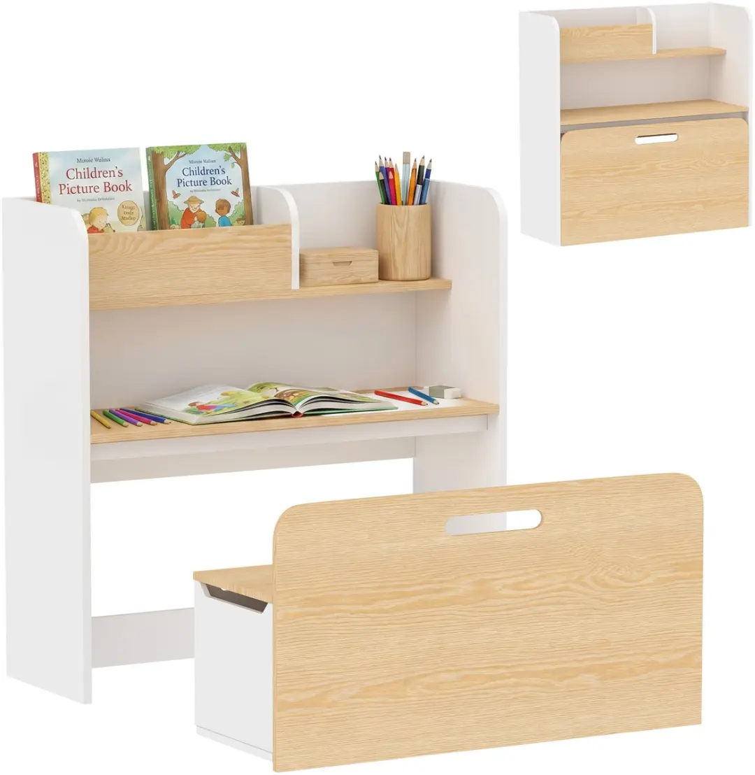 AIYAPLAY Kids Table and Chair Set-MDF-80L x 29B x 80H cm-Weiß