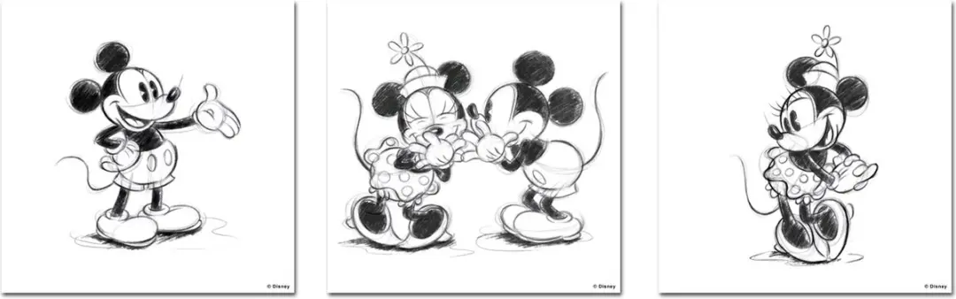 Disney Mickey & Minnie Schetsen Canvas Set van 3 3x30x30 cm