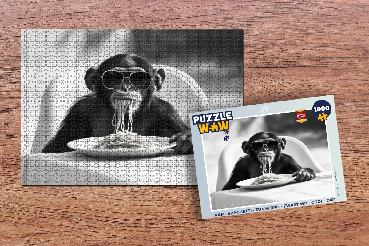 PuzzleWow Aap Legpuzzel 1000 Stuks - Zwart/Wit