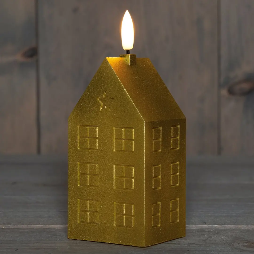 Anna's Collection LED Kaars Huisje Goud 15cm - Timer - afbeelding 2 van 2