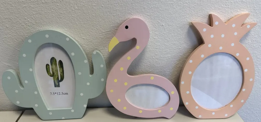 Decoratieve houten fotolijstjes "cactus/flamingo & ananas"
