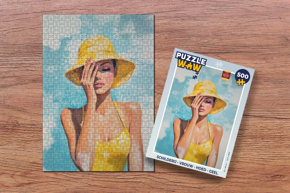 PuzzleWow Legpuzzel Vrouw met Hoed - 500 Stuks - Geel