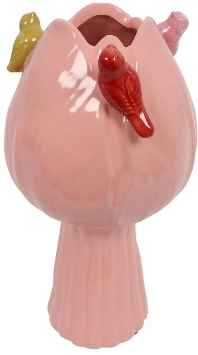 Countryfield Vaas Tulip but w/bird aardew L11B11H22CM roze