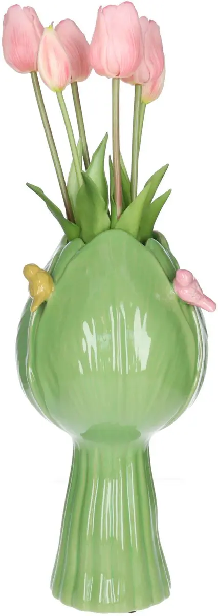Countryfield Vaas Tulip but w/bird aardew L18B18H32CM groen