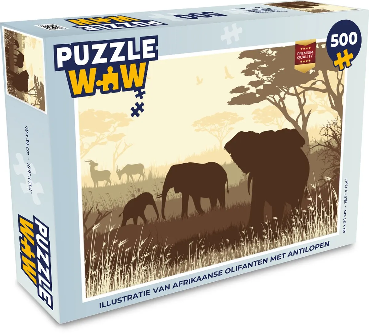 PuzzleWow Legpuzzel Afrikaanse Olifanten 500 Stuks - Multicolor