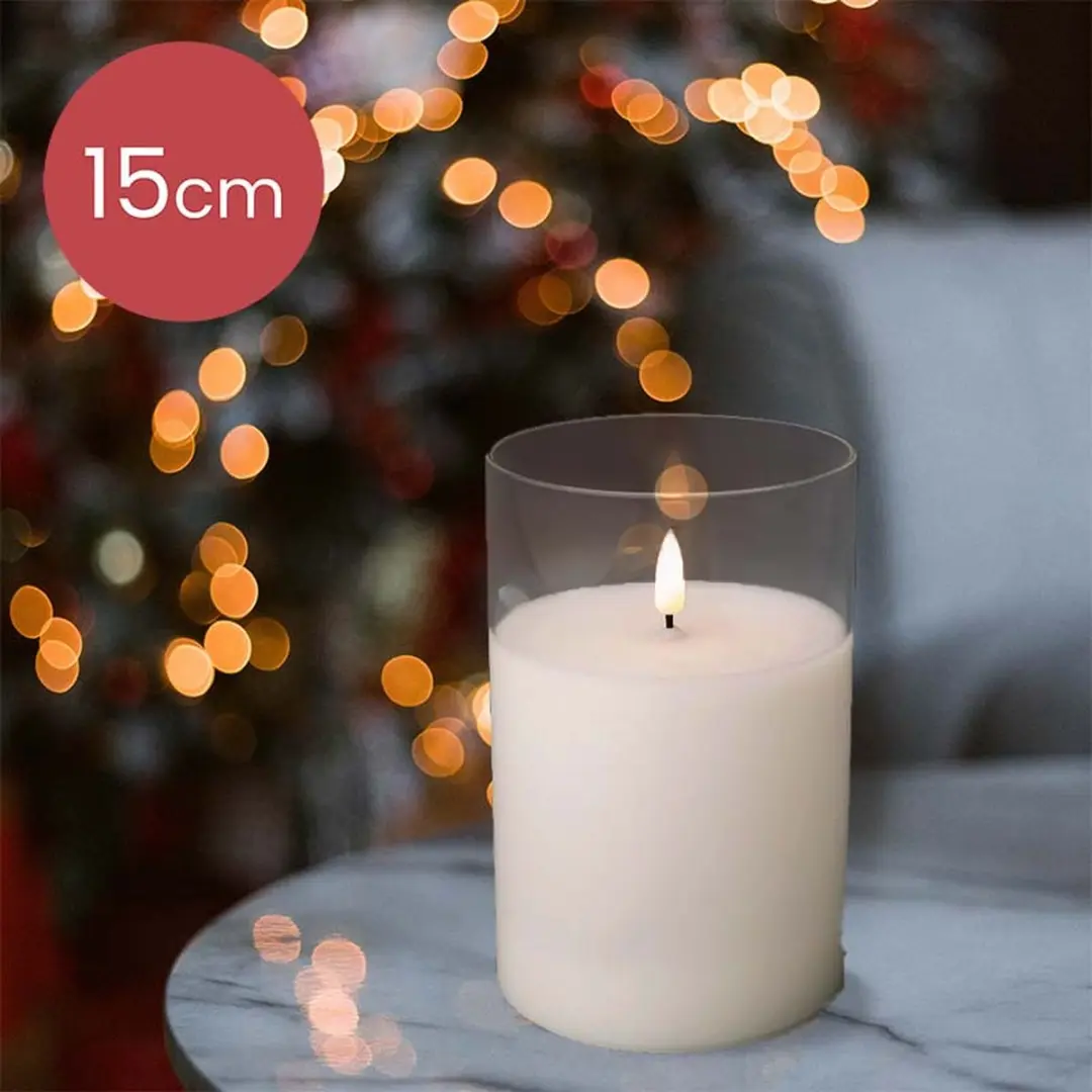 LED kaars wit met helder glas en vlam effect