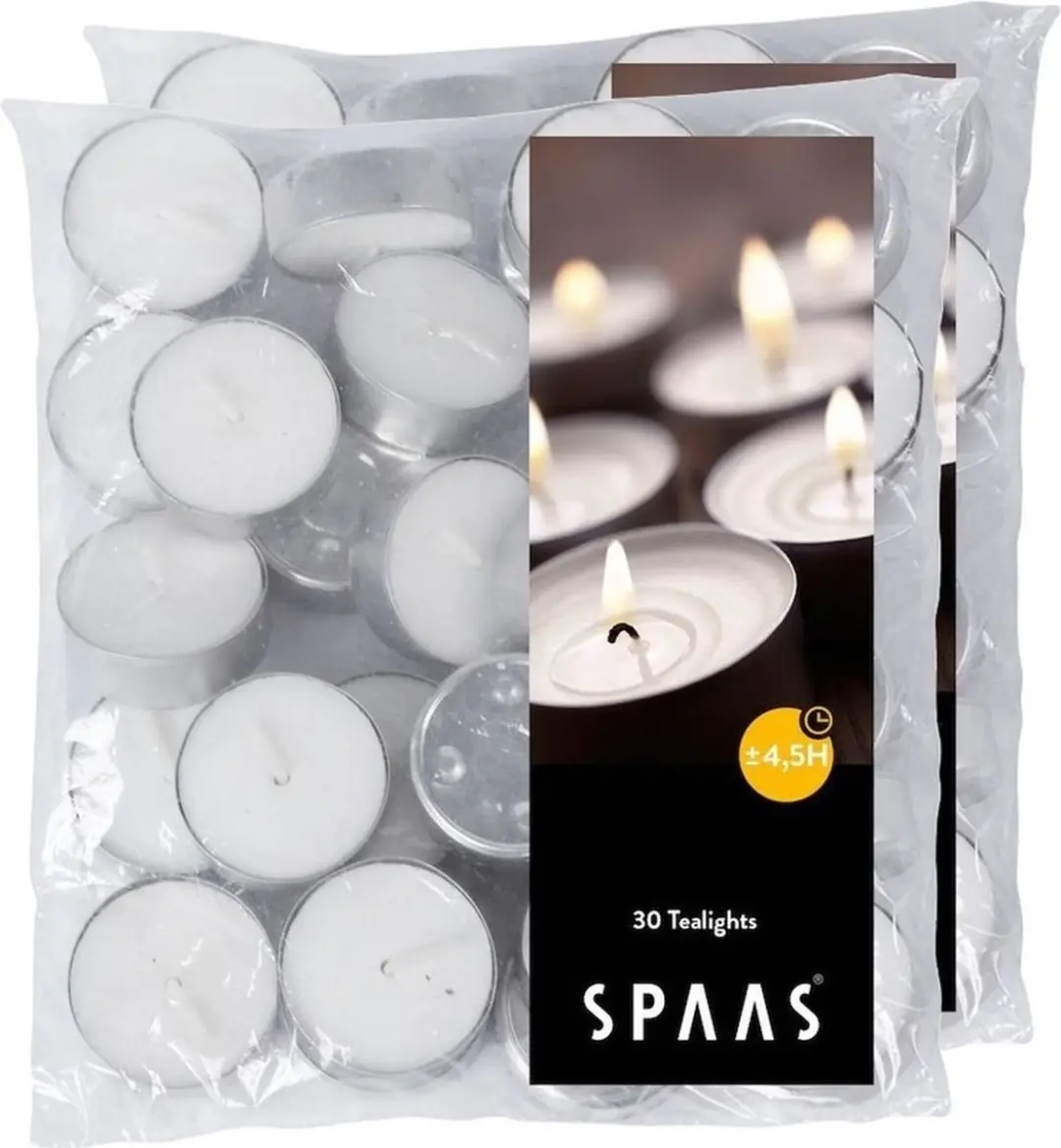 Spaas kaarsen 60x stuks witte theelichtjes/waxinelichtjes