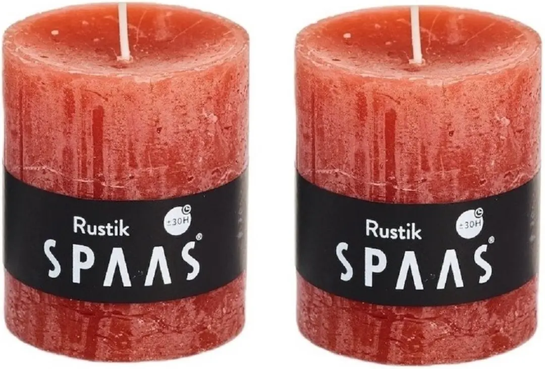 2x Oranje rustieke cilinderkaarsen/stompkaarsen 7 x 8 cm 30 branduren