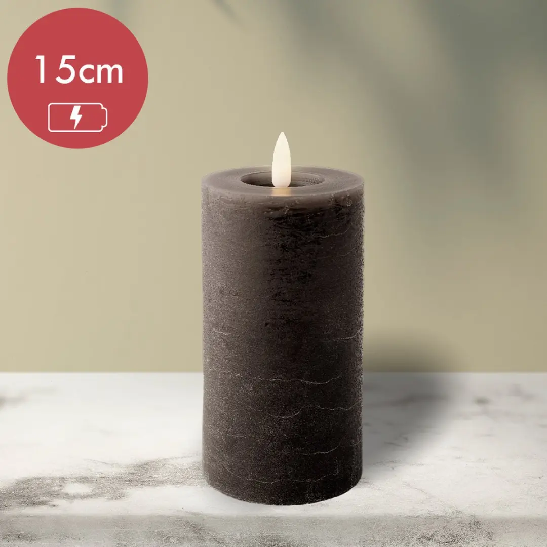 Lumineo LED Kaars Grijs Warm Wit 7x15cm
