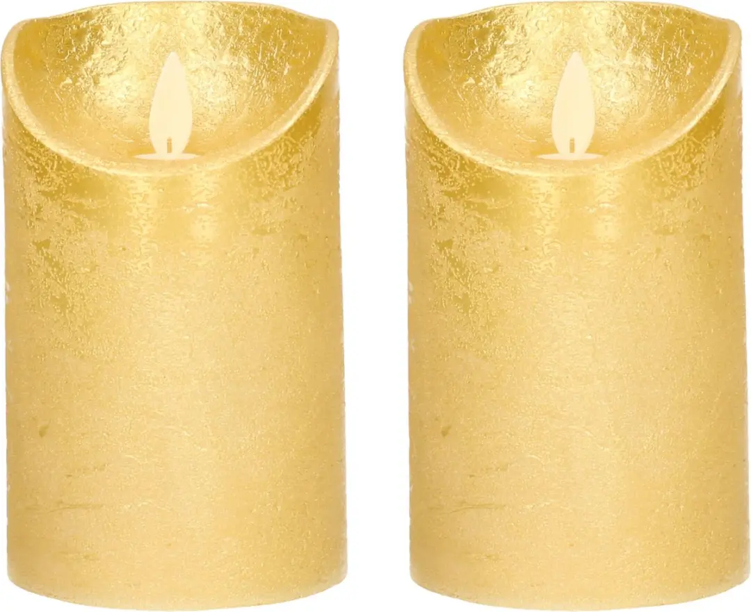 2x Gouden LED kaarsen / stompkaarsen 12,5 cm