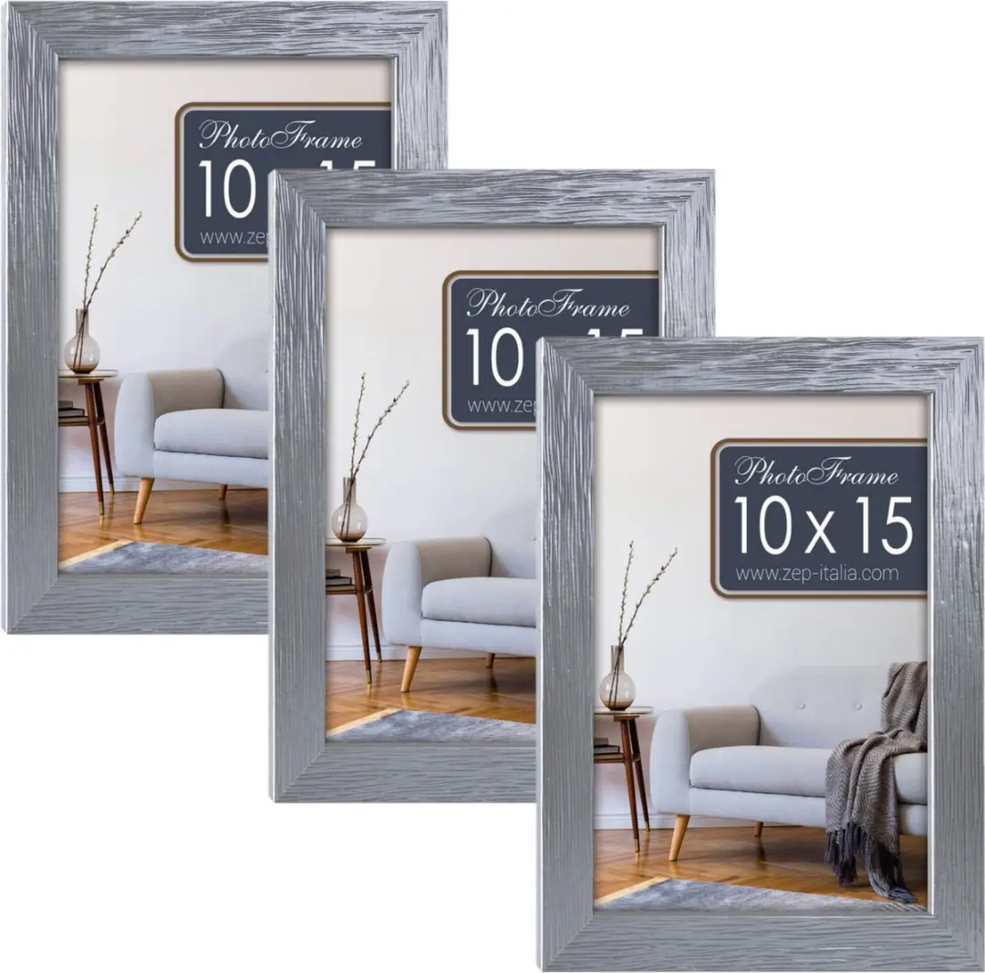 3x stuks houten fotolijst zilver geschikt voor een foto van 10 x 15 cm