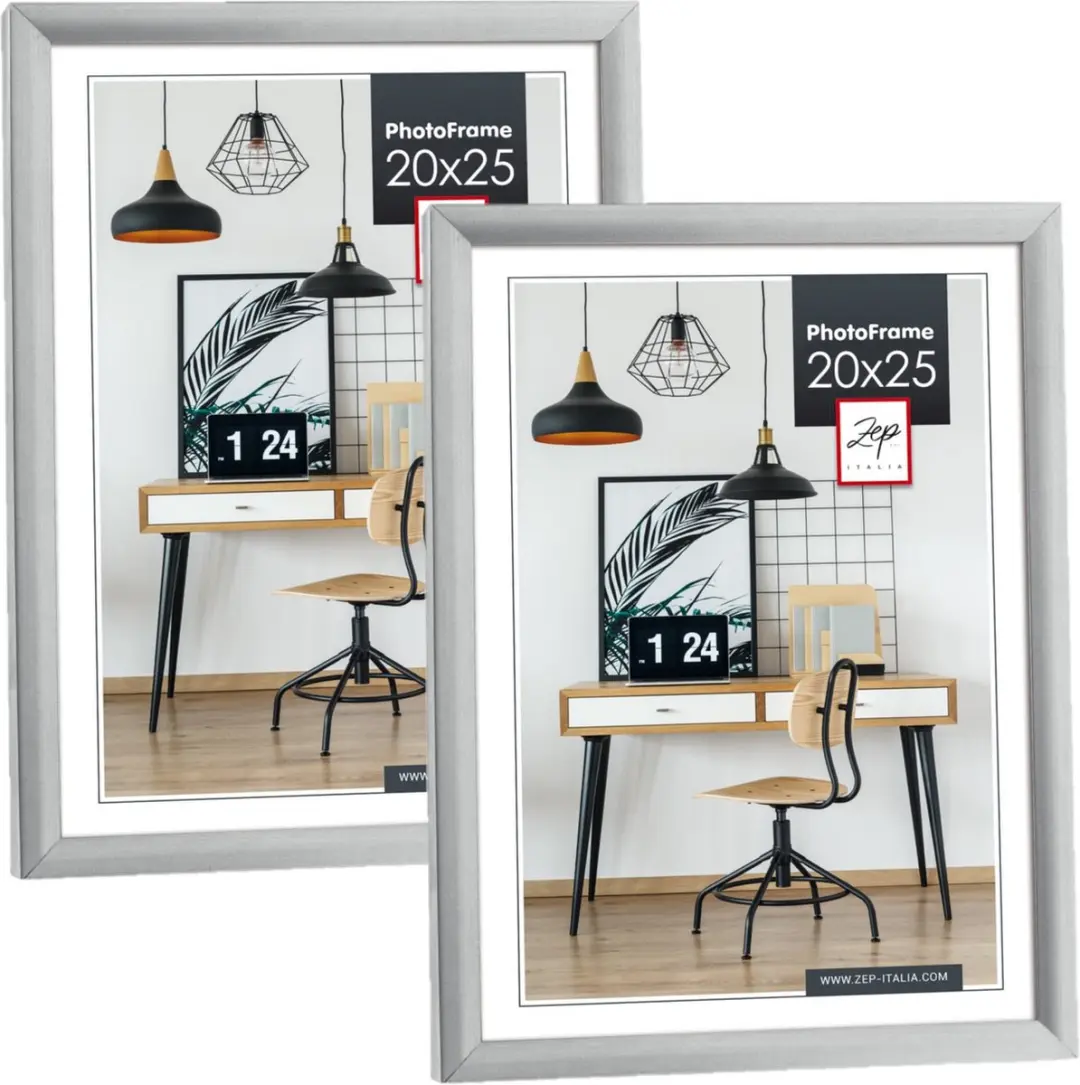 ZEP Fotolijst - 2x stuks - zilverkleurig - kunststof - voor foto van 20 x 25 cm - woondecoraties - accessoires