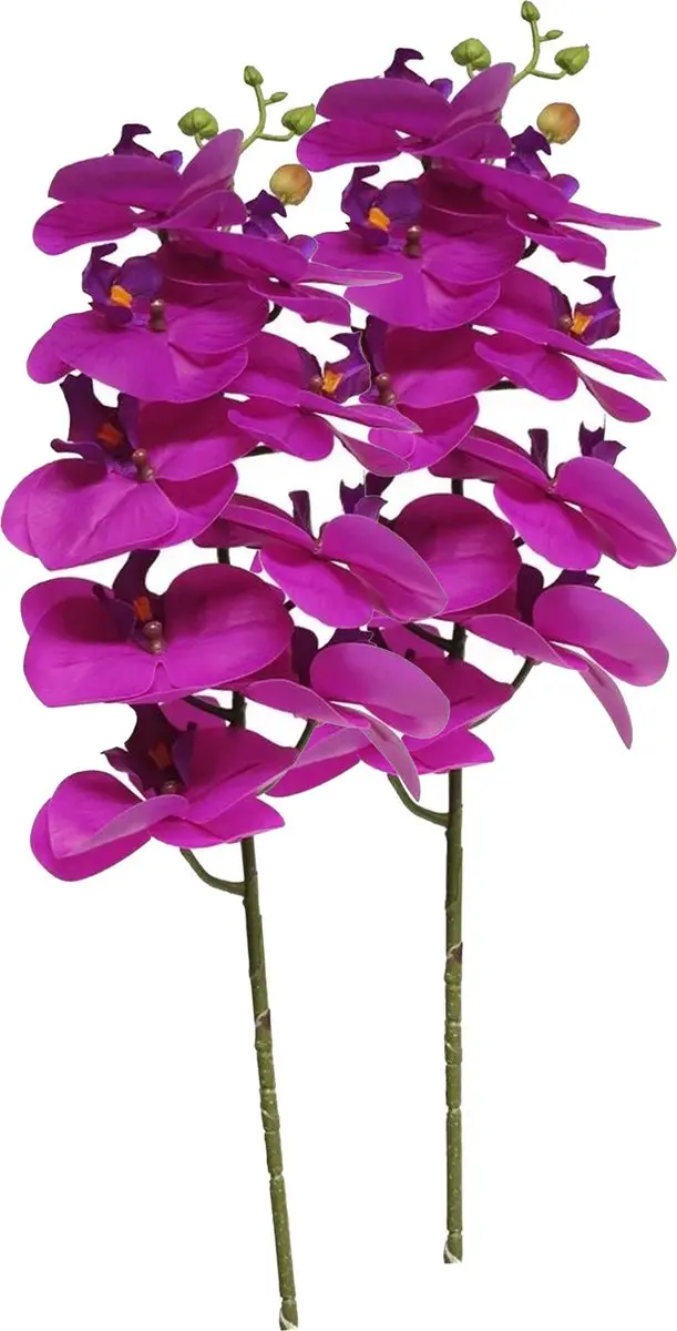 Bellatio Design Kunstbloem Orchidee Bora - 3x - fuchsia - 77 cm - losse steel - kunst zijdebloem