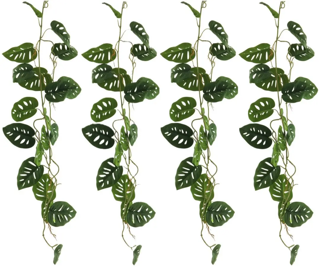 Bellatio Design kunstplant / bladeren deco slinger - 4x - Gatenplant/philodendron - groen - 120 cm lang - planten guirlandes