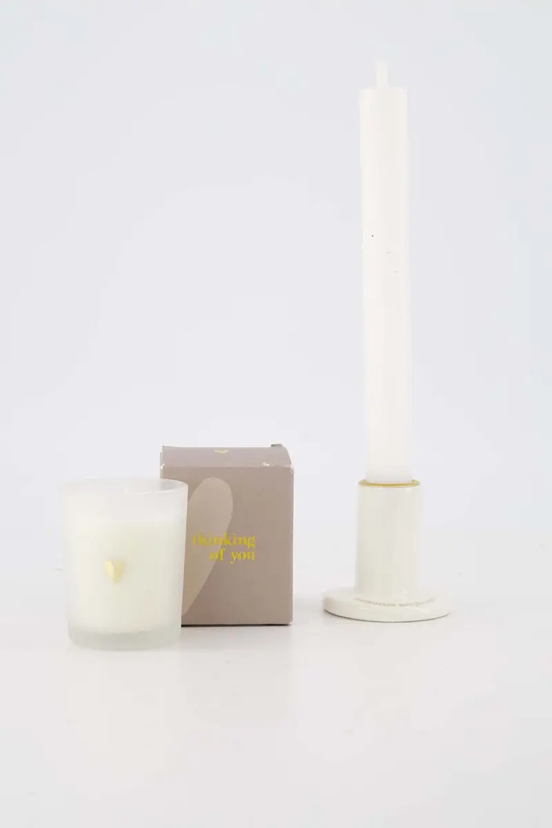 Zusss Set Van Een Kandelaar Keramiek Memories Are Forever En Geurkaars Glas In D