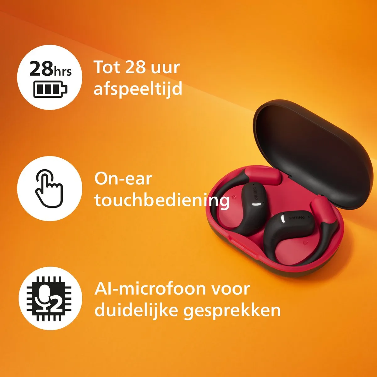 Philips TAA6709 Draadloze Open Ear Koptelefoon - IP55 - Multipoint - Zwart - afbeelding 5 van 6