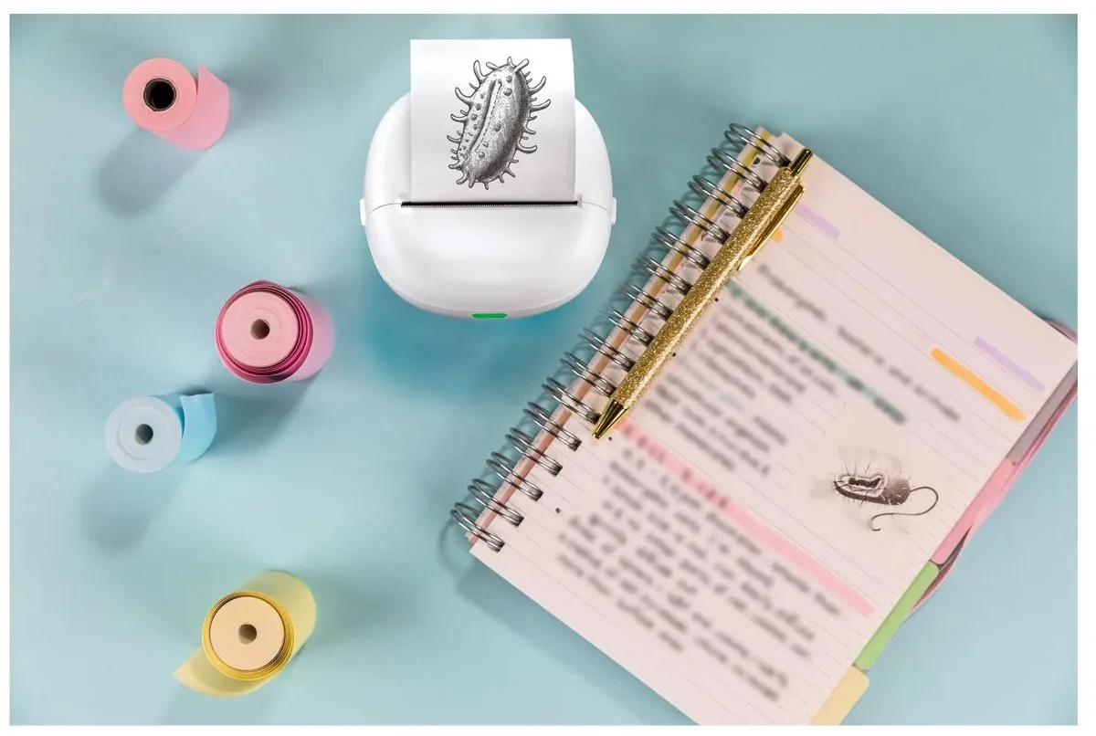 SILVERCREST Mini Pocket Printer - Thermisch 203 DPI - Inktvrij Zwart-wit - Groen/Wit