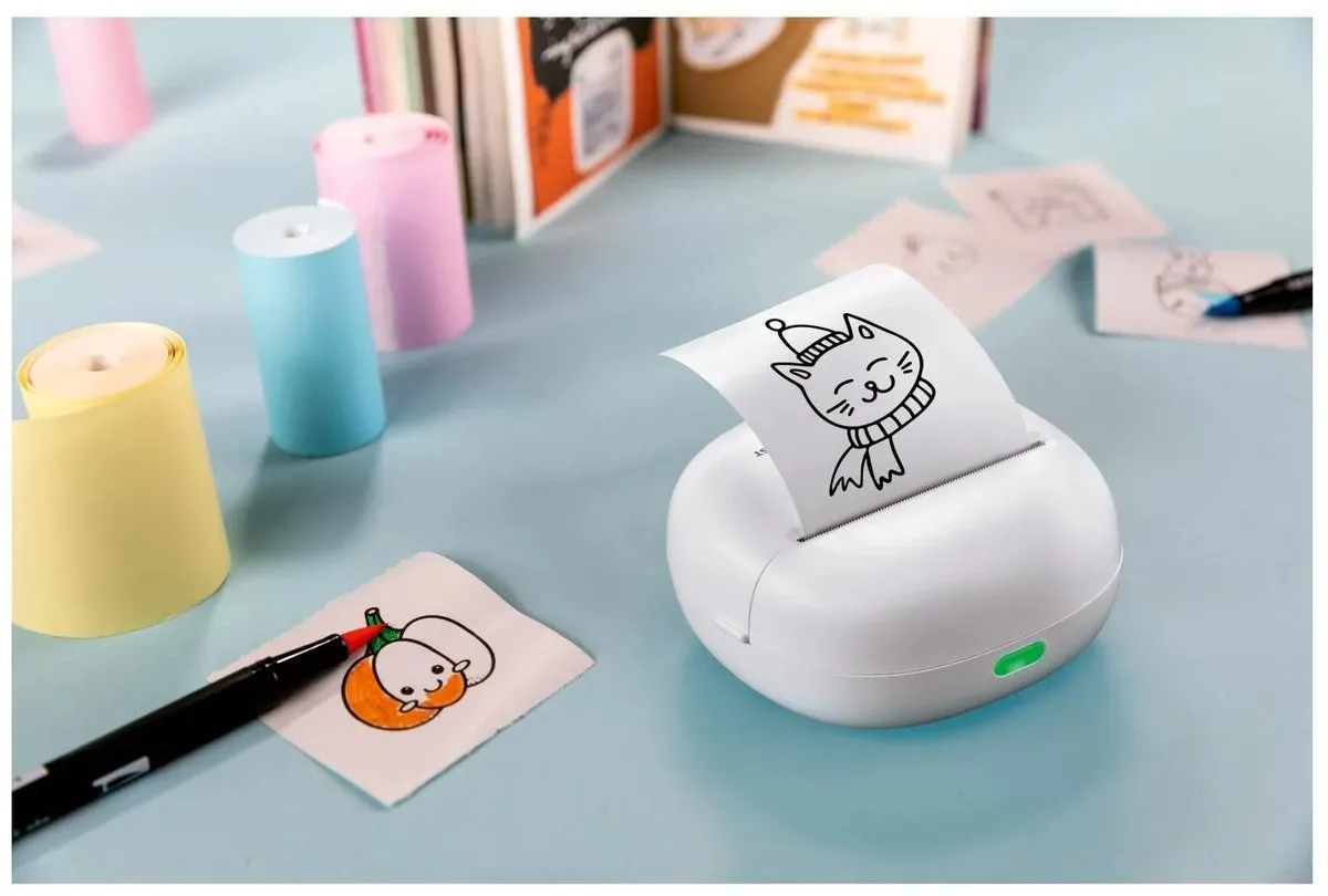 SILVERCREST Mini Pocket Printer - Thermisch 203 DPI - Inktvrij Zwart-wit - Groen/Wit