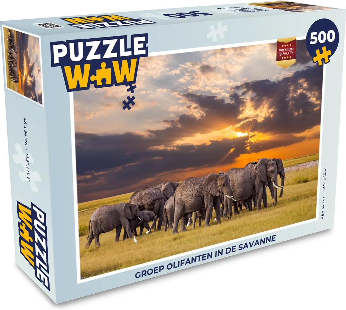 PuzzleWow Legpuzzel Olifanten in de Savanne 500 Stuks - Multicolor