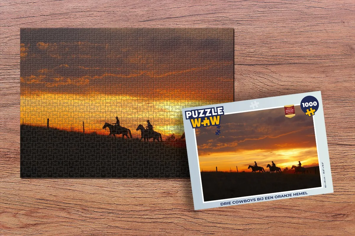 PuzzleWow Legpuzzel Drie Cowboys bij een Oranje Hemel 1000 Stuks - Multicolor