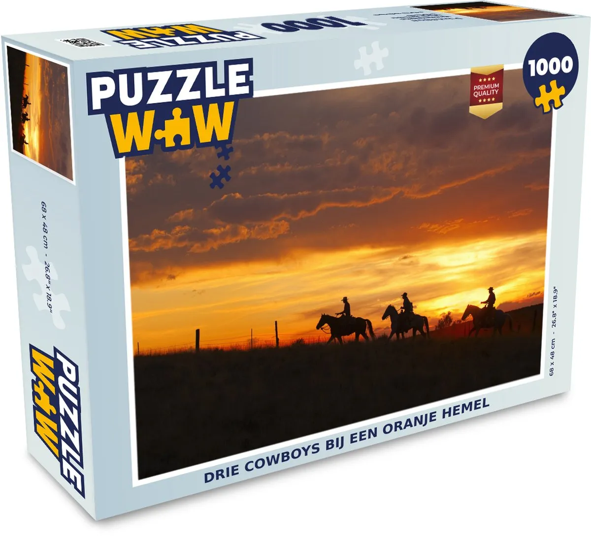 PuzzleWow Legpuzzel Drie Cowboys bij een Oranje Hemel 1000 Stuks