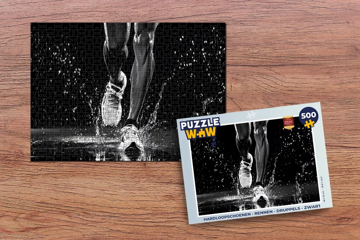 PuzzleWow Hardloopschoenen Rennen Druppels - 500 Stuks Legpuzzel - Zwart