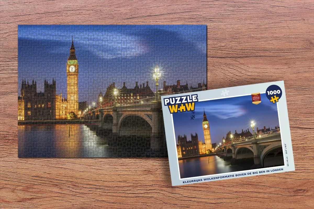 PuzzleWow Legpuzzel 1000 Stuks - Kleurrijke Wolken boven Big Ben - Multicolor