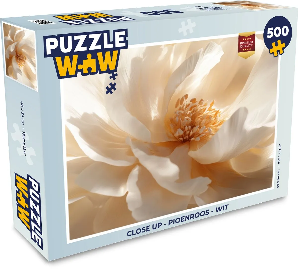 PuzzleWow Pioenroos Wit Legpuzzel 500 Stuks