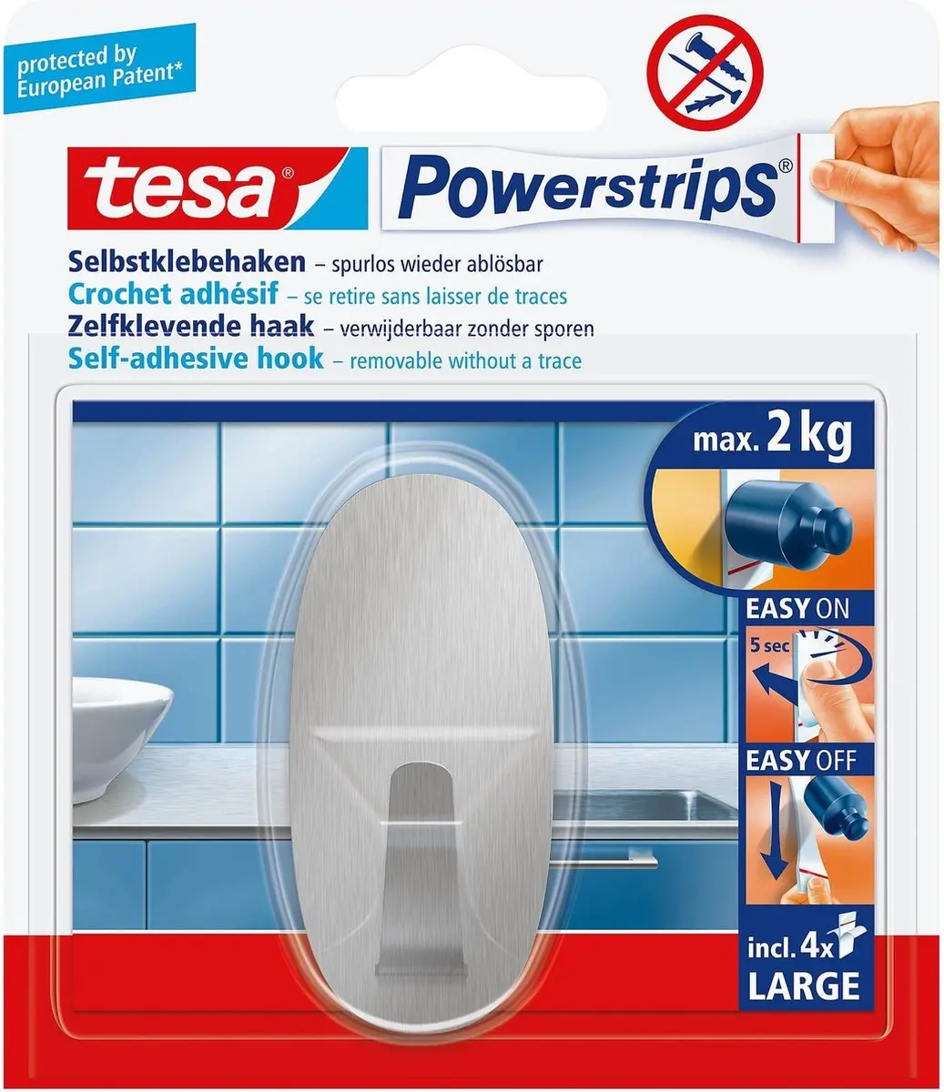 Tesa 58261 powerstrips haak large ovaal RVS