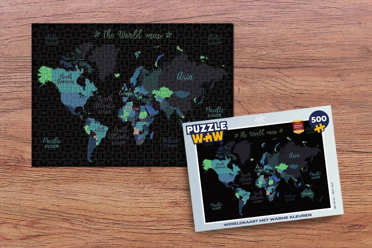 PuzzleWow Wereldkaart Legpuzzel 500 Stuks - Multicolor