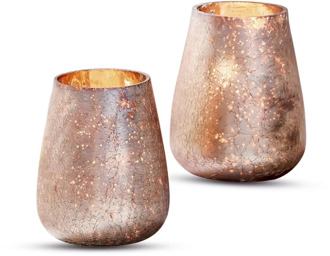 Loberon Chanut Windlicht - 2 Stuks - Ø15cm - Roze/Goud - afbeelding 4 van 6