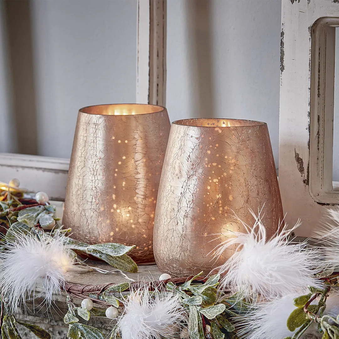 Loberon Chanut Windlicht - 2 Stuks - Ø15cm - Roze/Goud - afbeelding 6 van 6