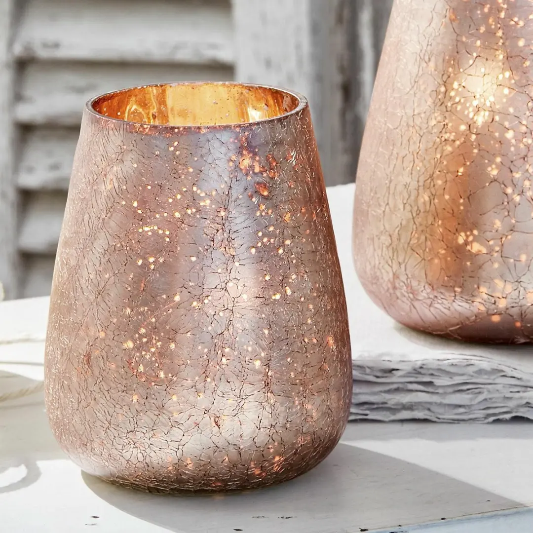 Loberon Chanut Windlicht - 2 Stuks - Ø15cm - Roze/Goud - afbeelding 3 van 6