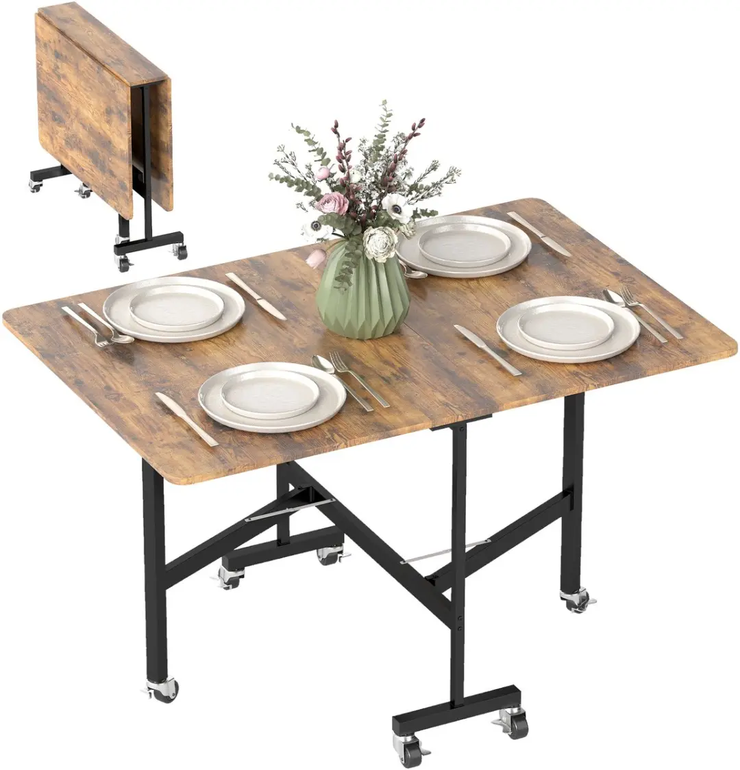 HOMCOM Folding Dining Table-Spanplatte, Stahl-120L x 80B x 73H cm-Rustikal-Braun