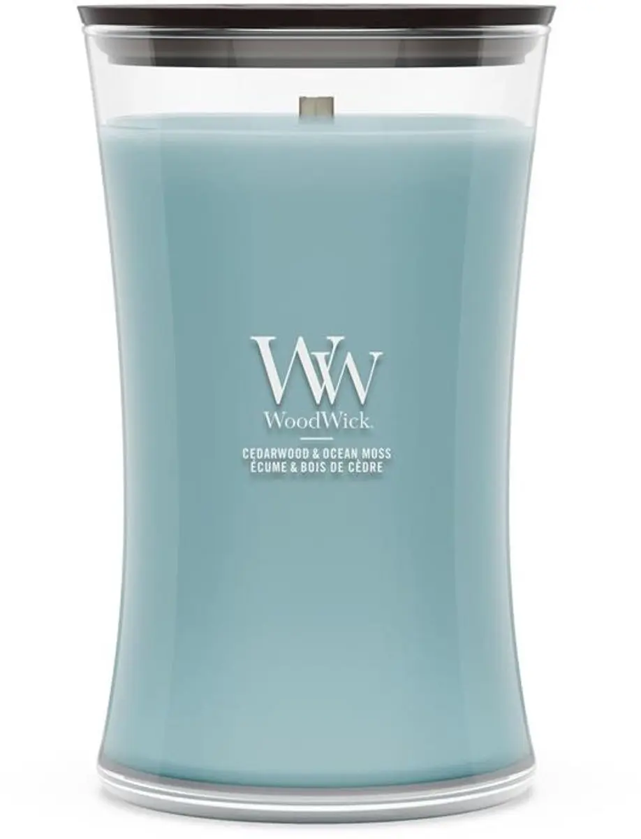 WoodWick Hourglass Cedarwood & Ocean Moss Geurkaars - 130 branduren - afbeelding 5 van 5