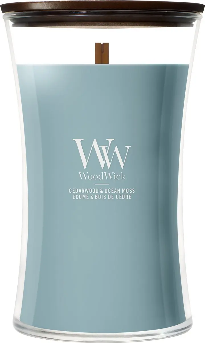 WoodWick Hourglass Cedarwood & Ocean Moss Geurkaars
