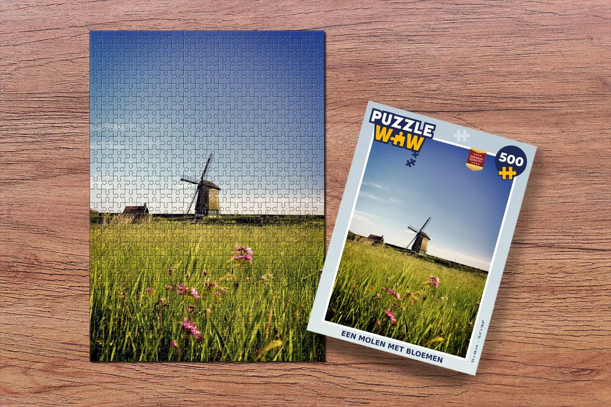 PuzzleWow Legpuzzel Een Molen met Bloemen 500 Stuks - Multicolor
