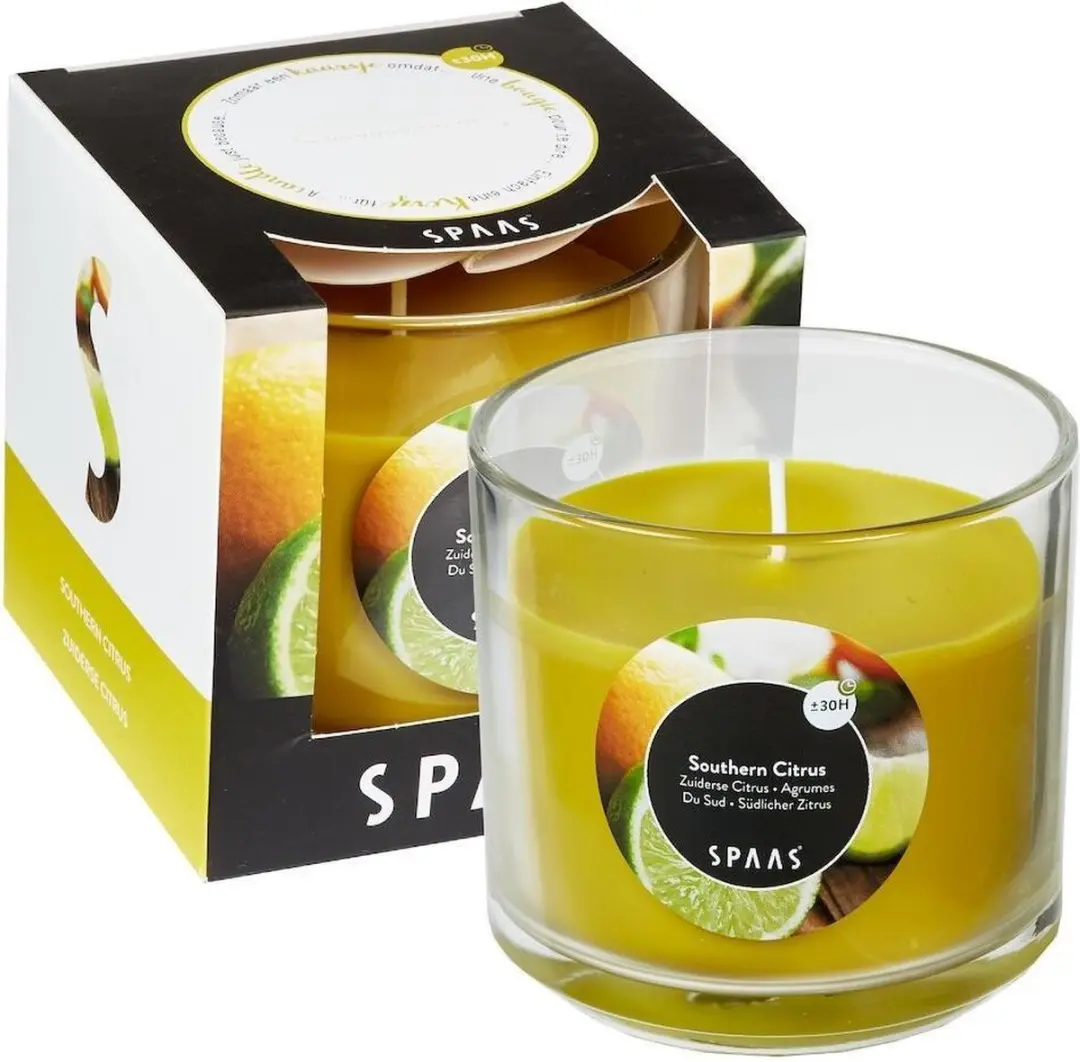 Geurkaars glas in doos 85x85 mm Southern Citrus