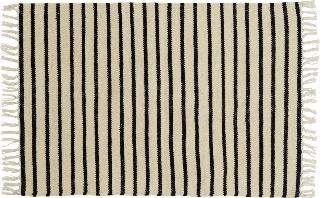 Nordal vloerkleed wol ecru-zwart gestreept 65x100 klein tapijt