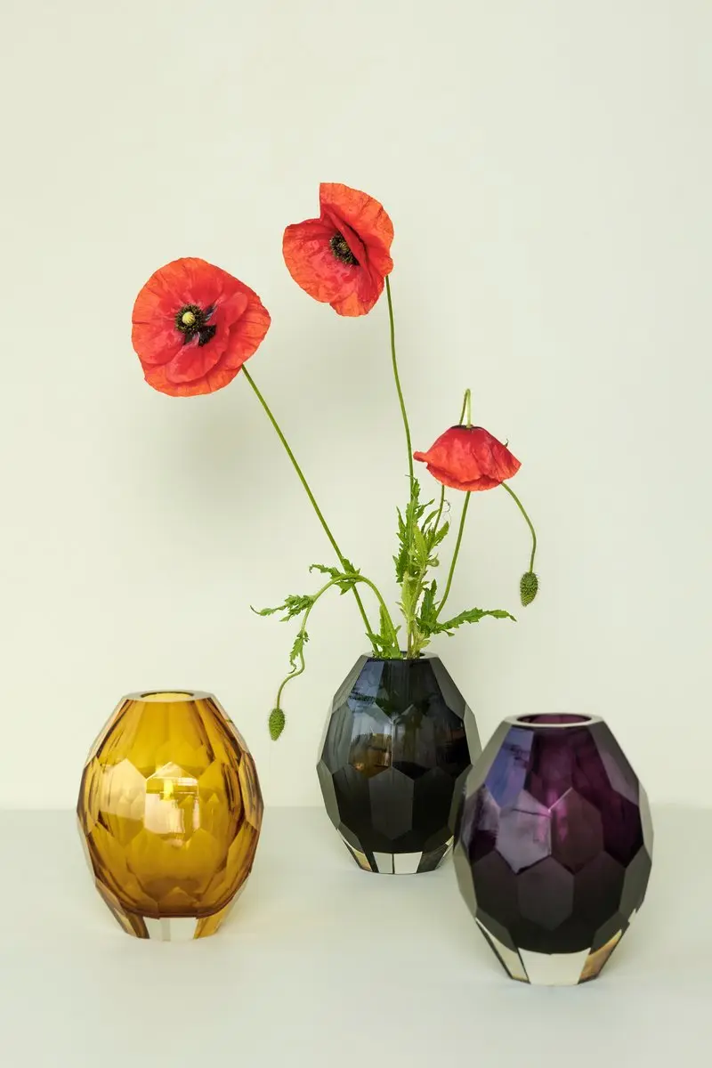 Hübsch Facet Vaas - 13cm - Amber - afbeelding 3 van 3