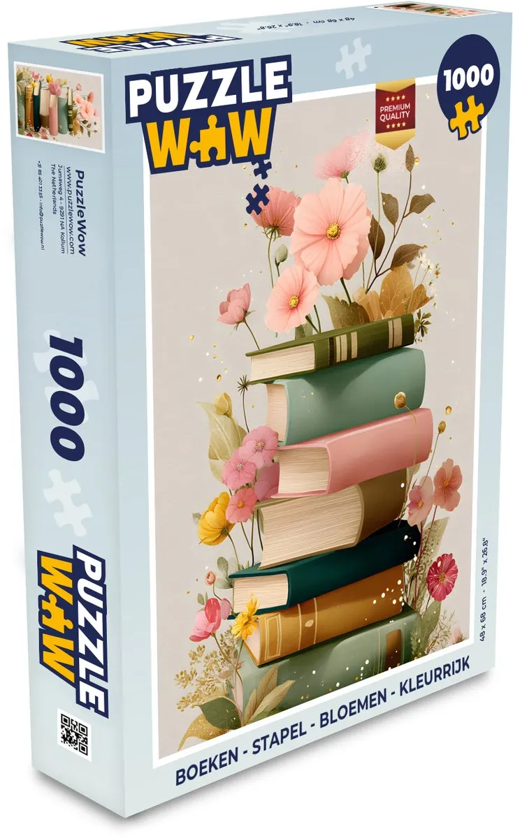 PuzzleWow Stapel Boeken Bloemen Legpuzzel 1000 Stuks