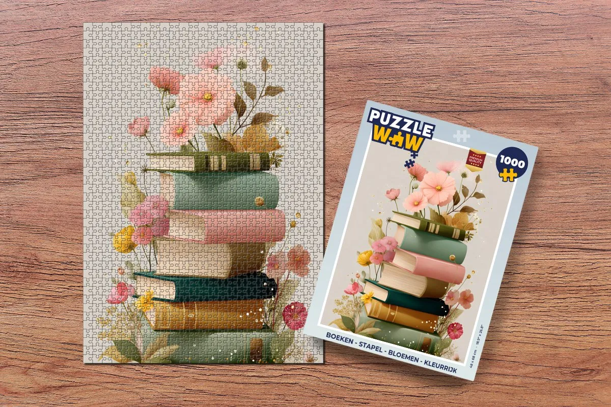 PuzzleWow Stapel Boeken Bloemen Legpuzzel 1000 Stuks