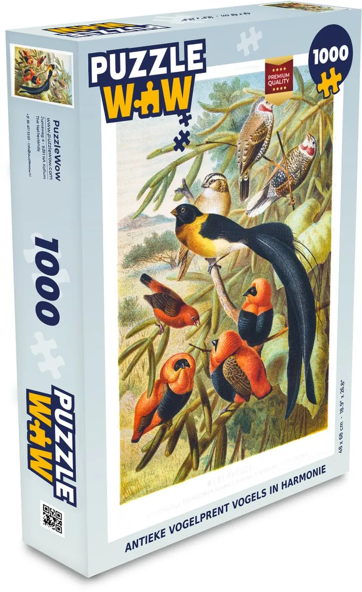 PuzzleWow Antieke Vogelprent Legpuzzel 1000 Stuks - Multicolor