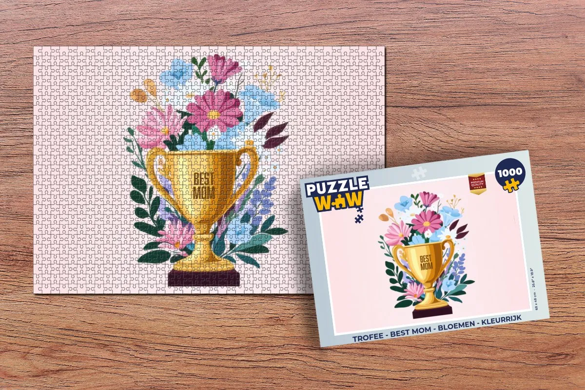 PuzzleWow Trofee - Best Mom Legpuzzel 1000 Stuks - Bloemen & Tekst