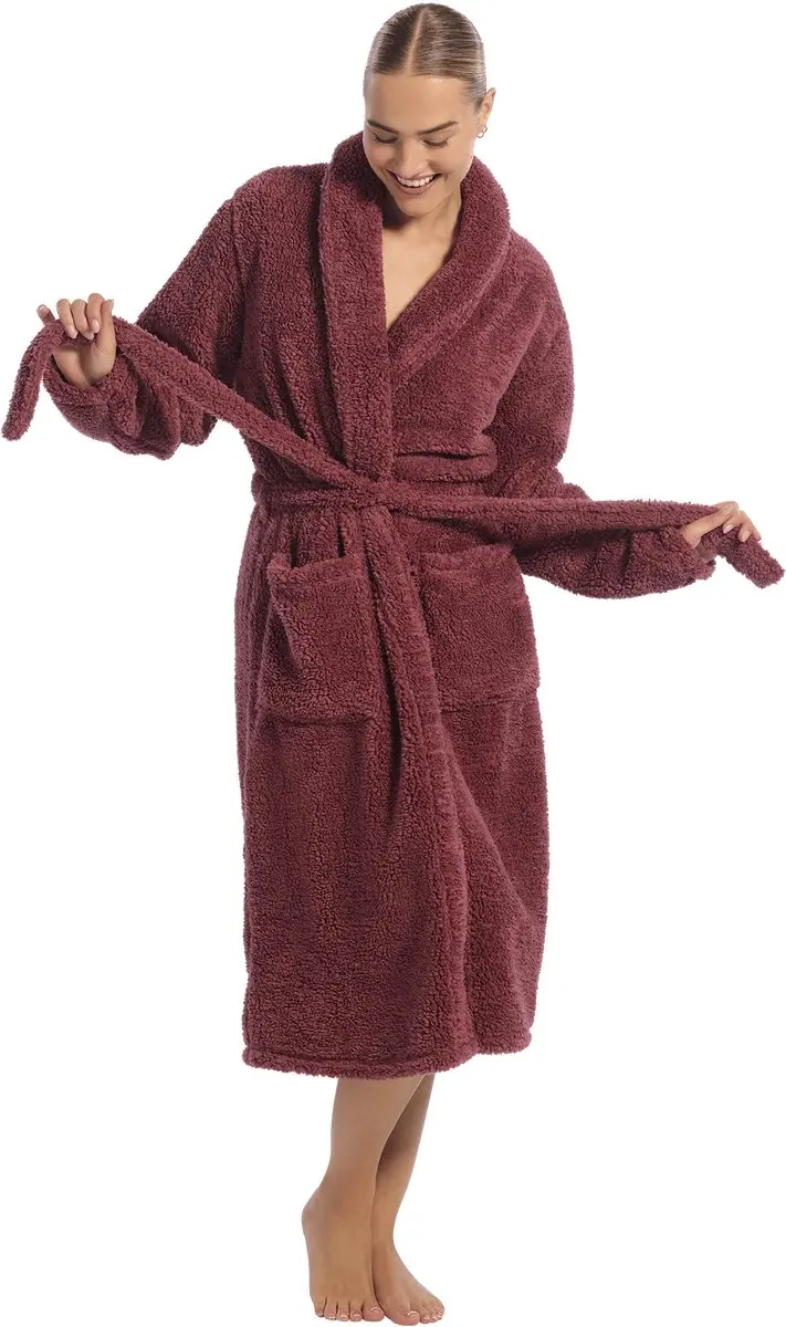 Badjas dames burgundy teddy voor Dames