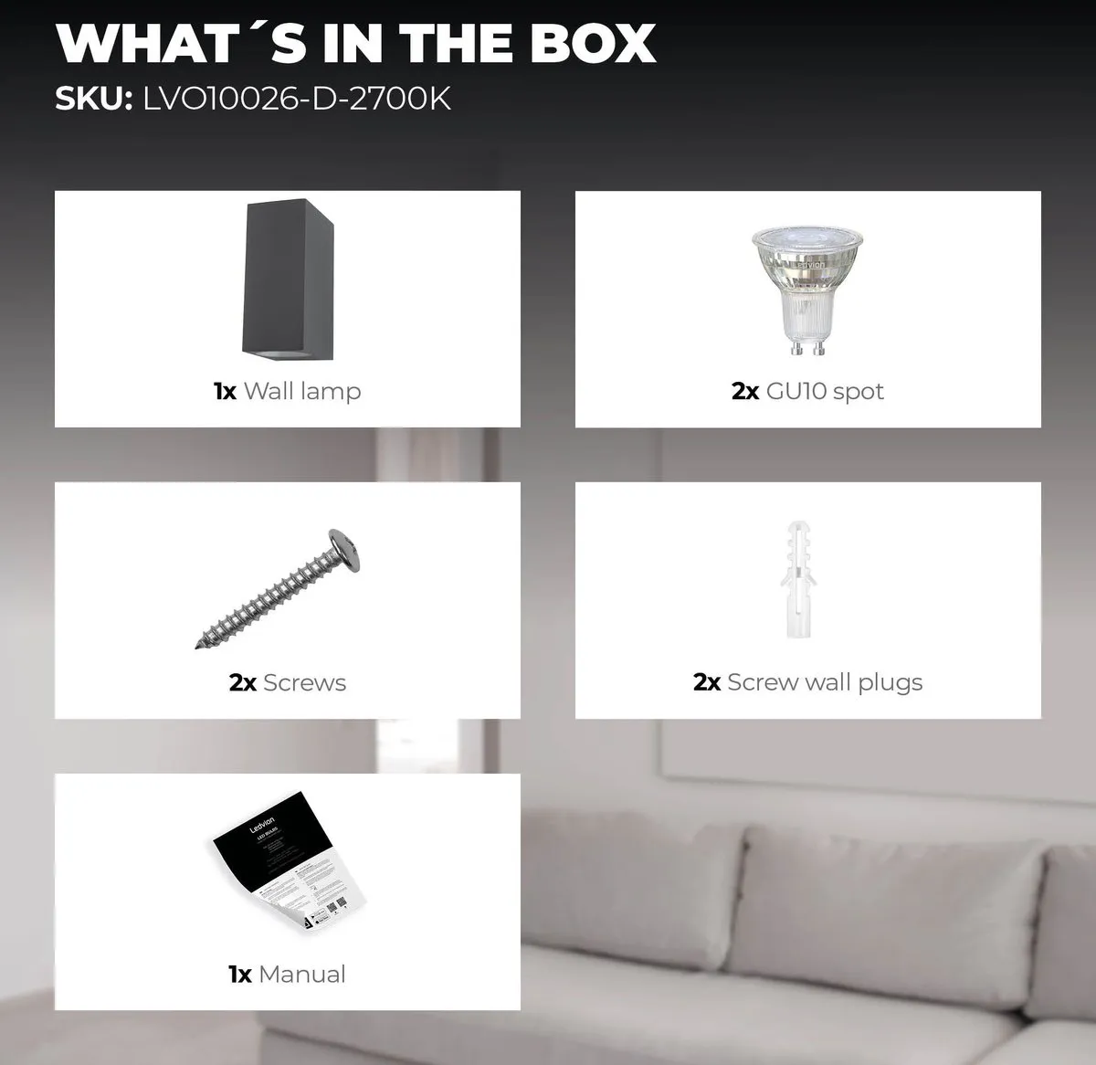 LEDVION Wandlamp Dimbaar 2x GU10 2700K - Antraciet