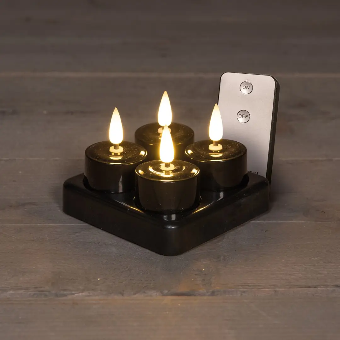 Anna's Collection Oplaadbare LED Theelichtjes 4 Stuks - Zwart - afbeelding 2 van 2